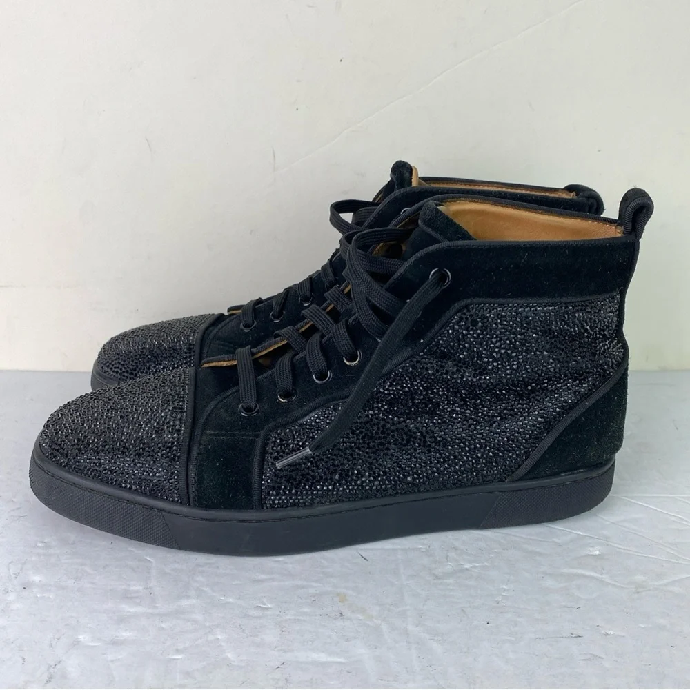 Christian Louboutin Black Suede Chukka Boots with Crystal Toe